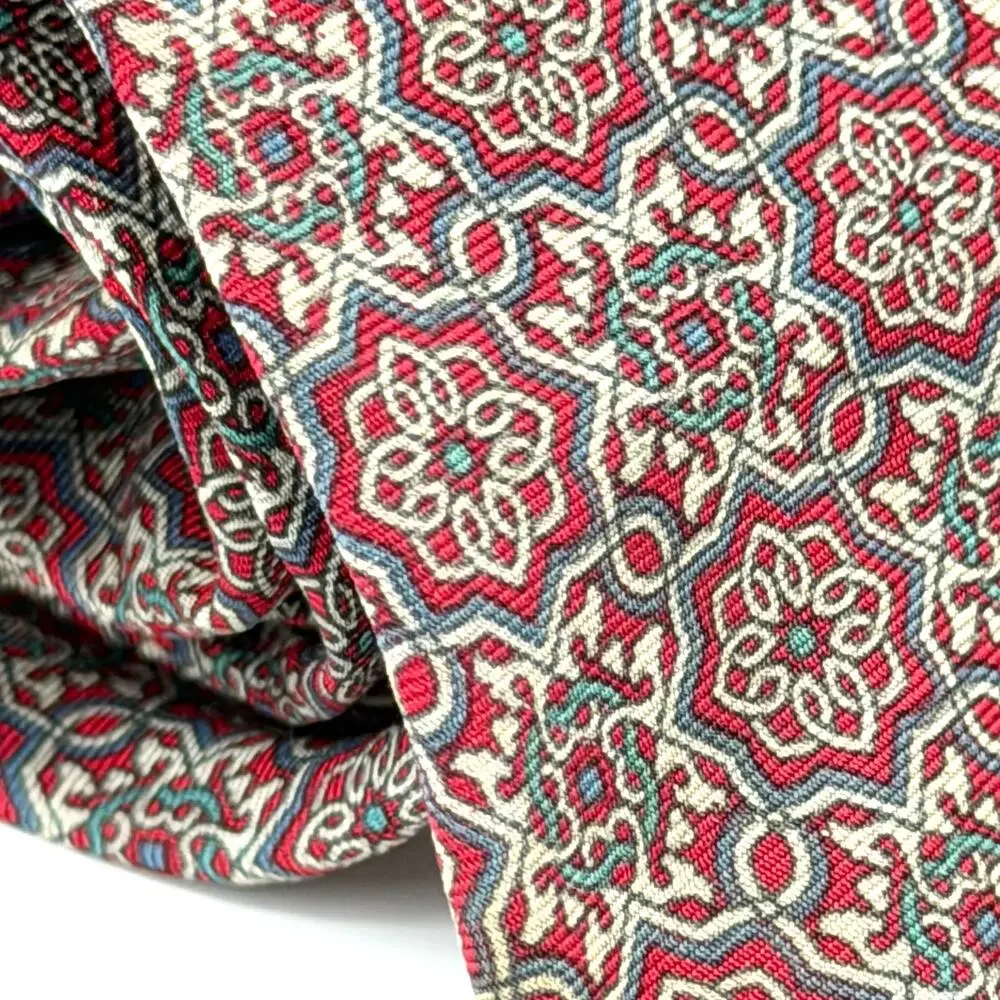 Vintage 90s Bert Pulitzer Red 100% Silk Geometric Medallion Dress Necktie